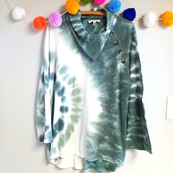 new directions Sweaters - New Directions Tie-dye Button Sweater